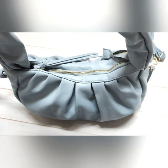 Pleated Light Blue Shoulder Bag - New Without Tags - Picture 3 of 5